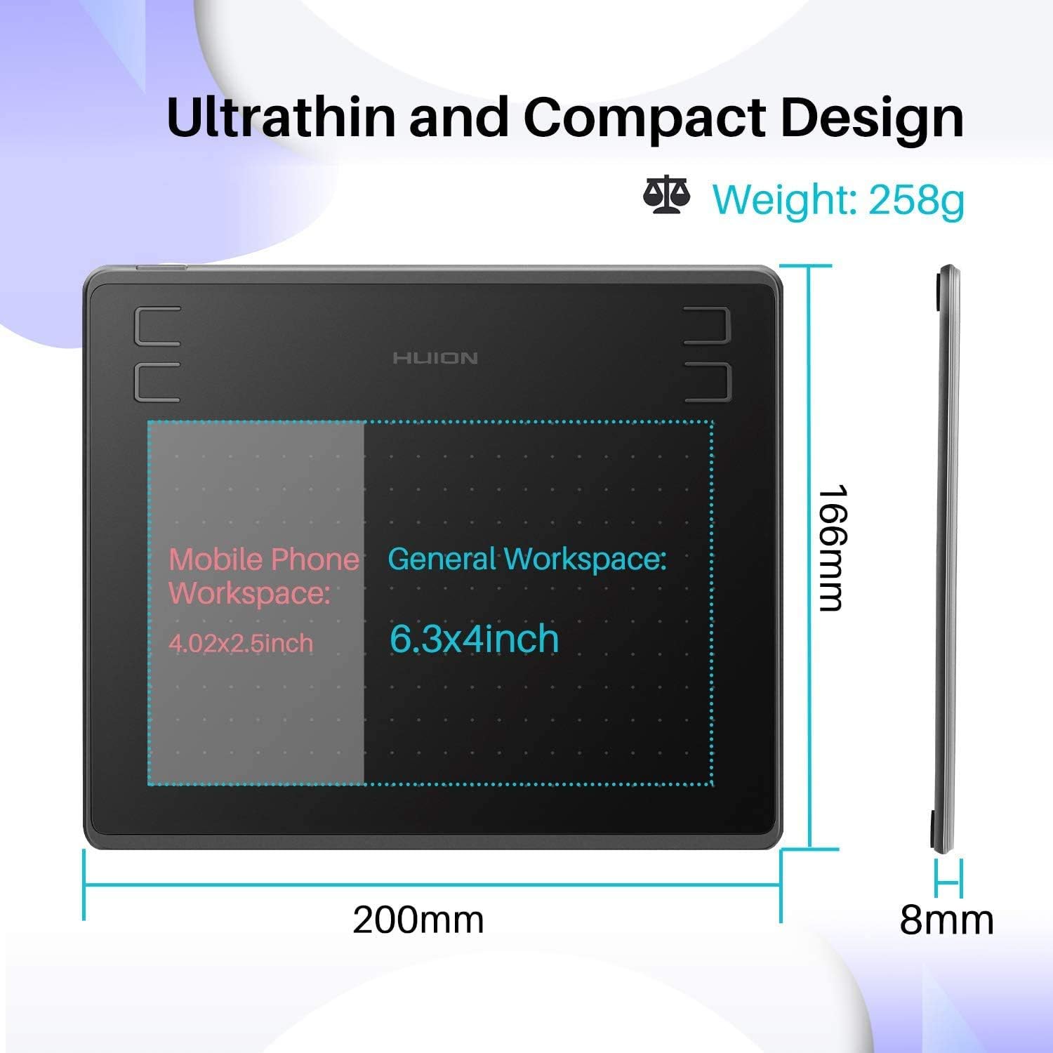 Drawing Tablet HUION HS64 Beginner Graphics OSU Tablet with Battery-Free Stylus 8192 Pressure Sensitive for Digital Art, Painting & Design, Compatible with Windows, Mac, Android & Linux Black - Image 3