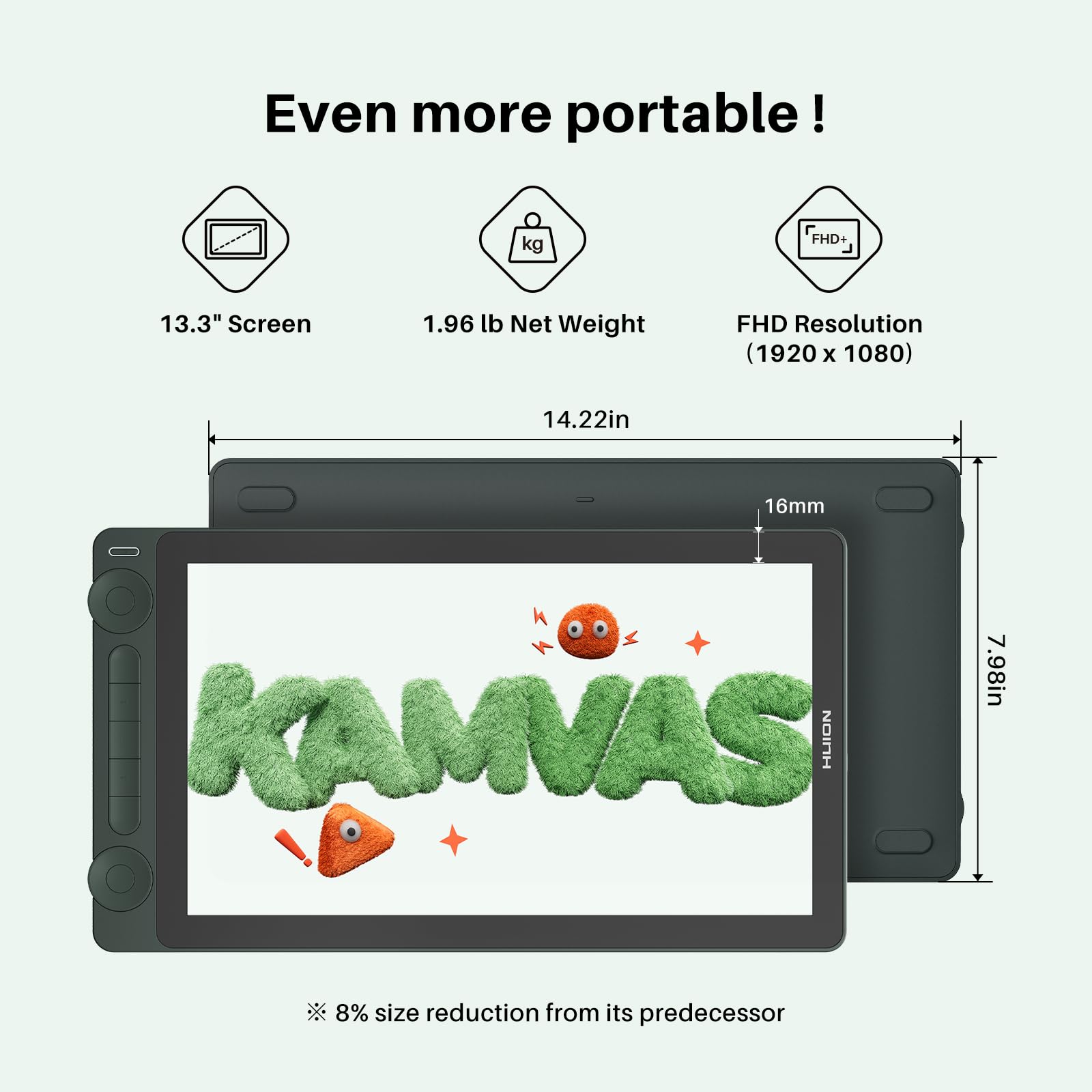 HUION Drawing Tablet with Screen Full-Laminated Art Tablet Kamvas 13 (Gen 3) SE Graphic Tablet with Anti-Glare Canvas Glass 13.3" Pen Display with PenTech 4.0, 16384 Pen Pressure for PC, Mac, Android - Image 6