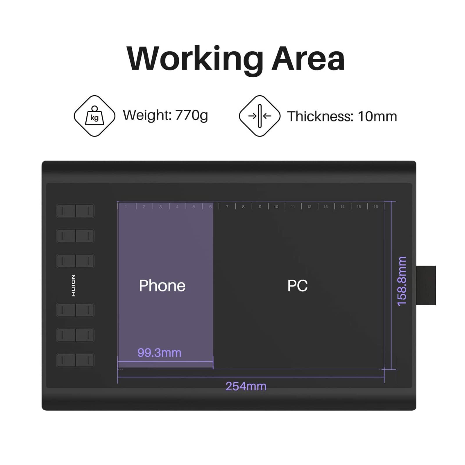HUION Inspiroy H1060P Graphics Drawing Tablet and Palm Rejection Artist Glove - Image 4