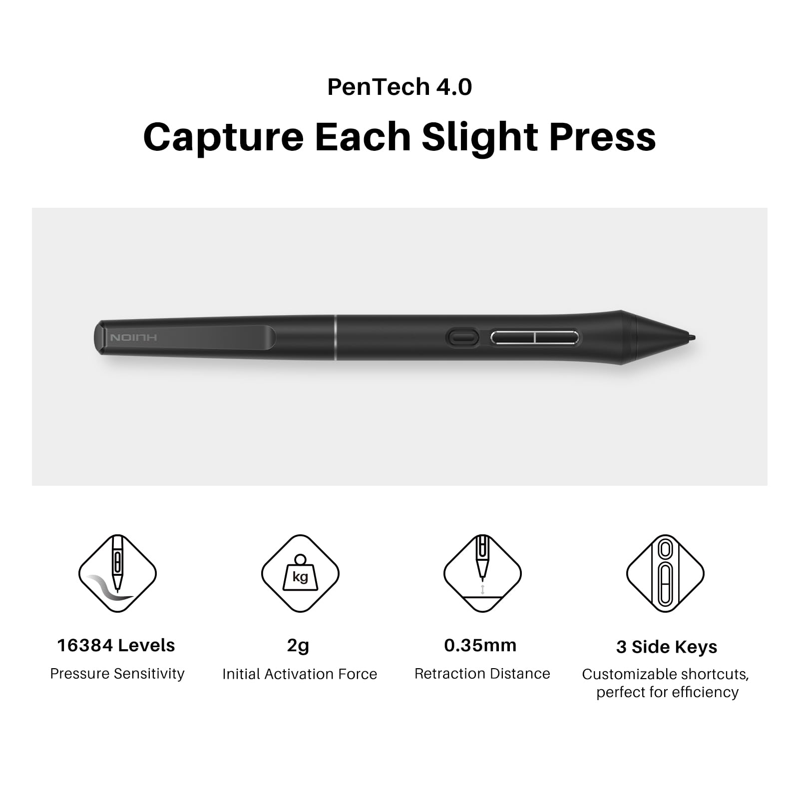 HUION Kamvas 13 (Gen 3) Drawing Tablet with Screen,13.3" Full-Laminated Art Tablet with Anti-Sparkle Canvas Glass 2.0, 99% sRGB, PenTech 4.0, 16384 Pen Pressure, Dual Dial for PC, Mac, Android, Black - Image 4
